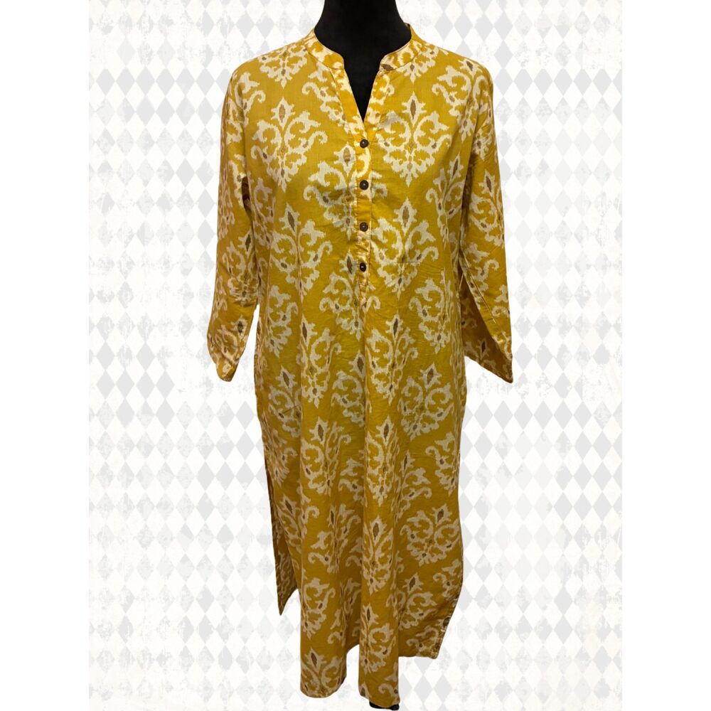 Utsa Women's Ikat Printed Kurta Size Large Mustard Yellow